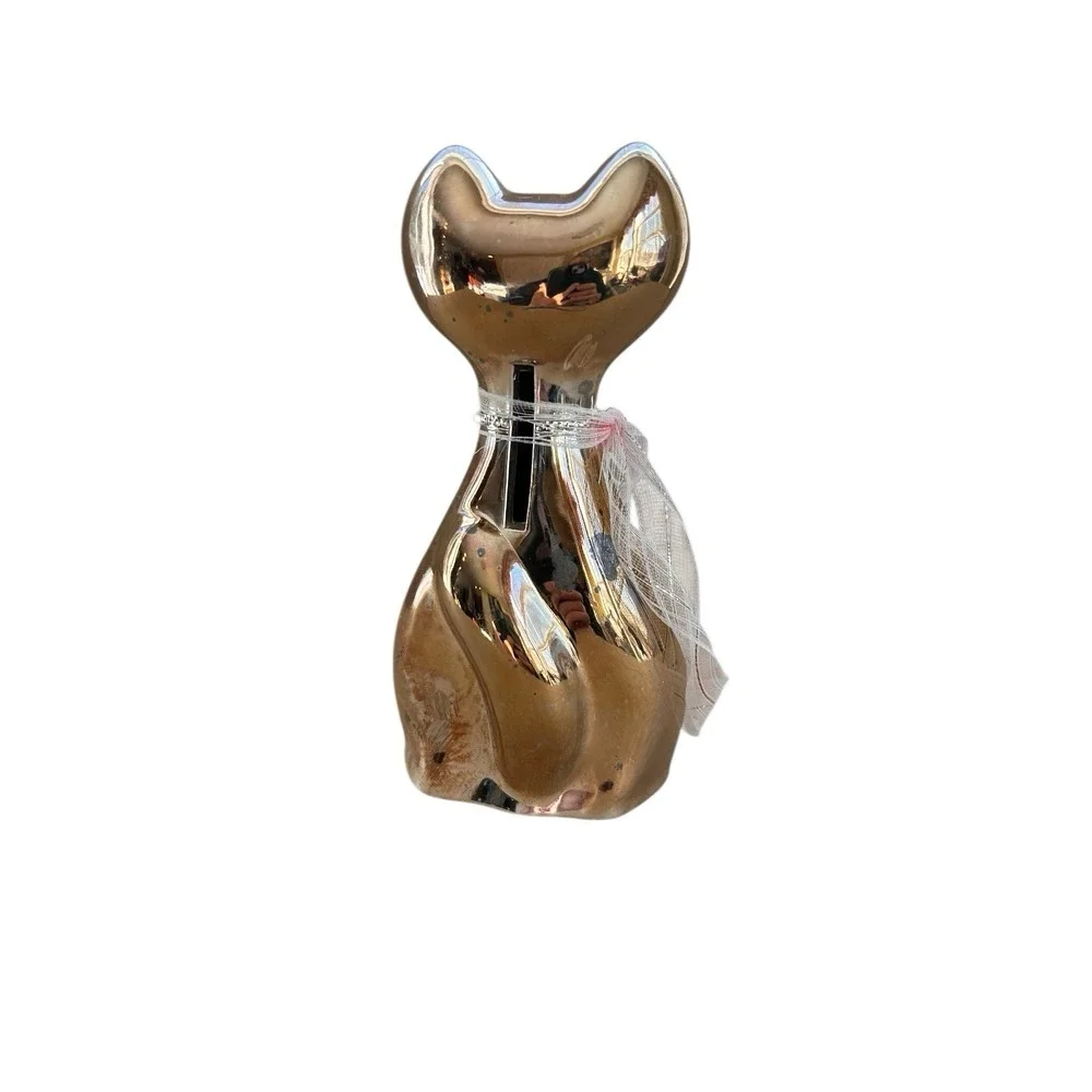 Vintage MCM‎ Chrome Cat Figurine Red Rhinestone Eyes Made in Japan